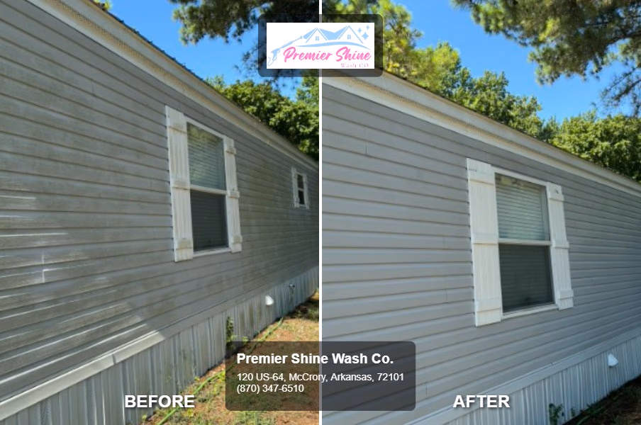 Before and after pressure washing results by Premier Shine Wash Co. in McCrory, AR